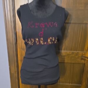 Black Sleeveless Top with Red Accents